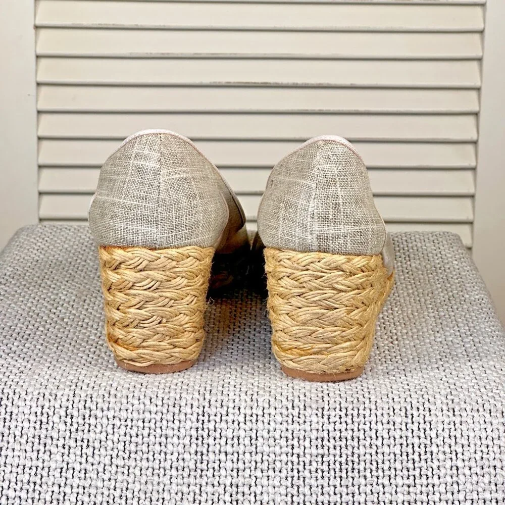 Donald J Pliner Coraa Taupe Linen‎ Peep Toe Rafia Wedge Espadrille Sandal Sz 7.5